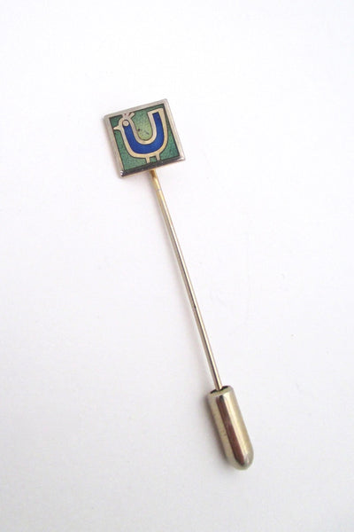 de Passille Sylvestre Canada vintage enamel tiny blue bird stick pin