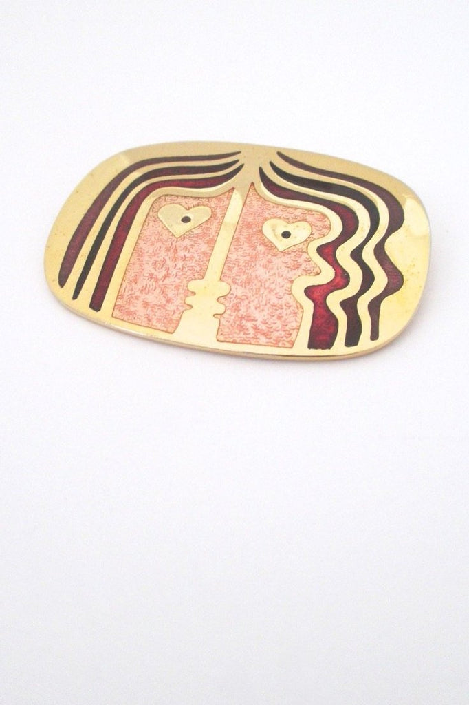 de Passille Sylvestre Canada vintage mid century the kiss enamel brooch