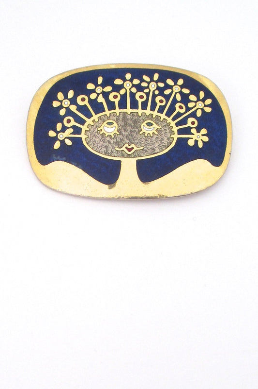 de Passille Sylvestre Canada vintage mid century enamel happy hairdo brooch
