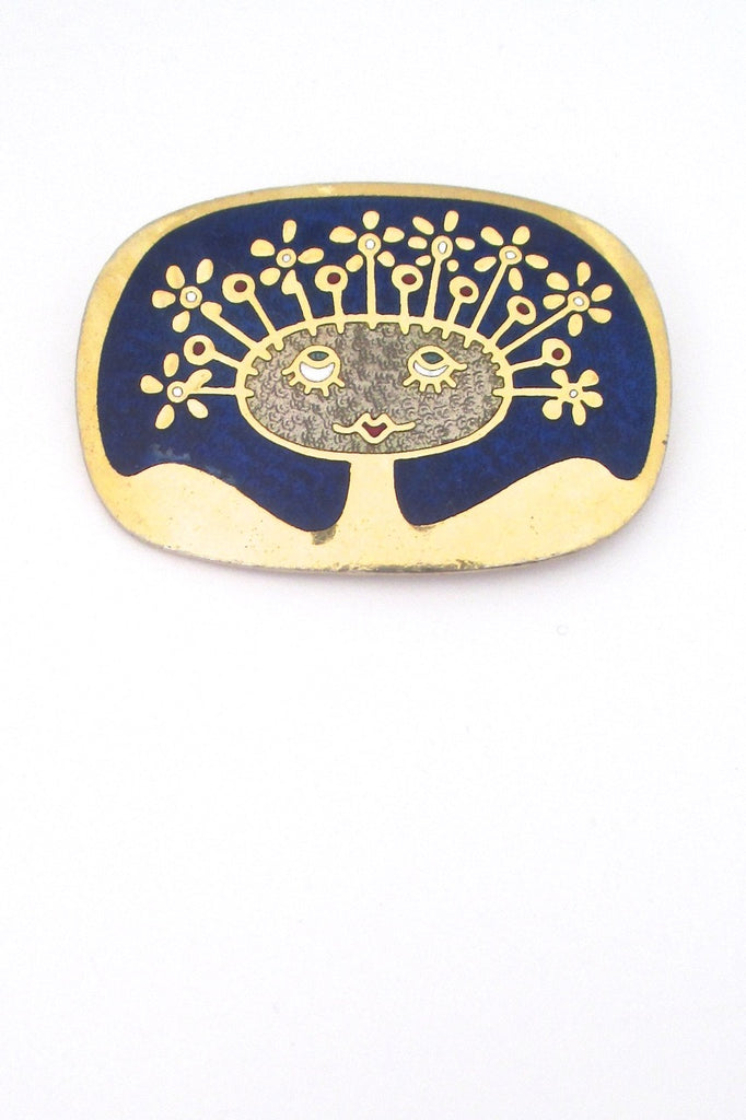 de Passille Sylvestre Canada vintage mid century enamel happy hairdo brooch