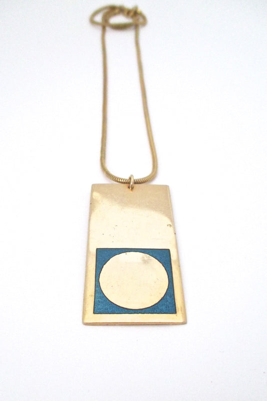 de Passille Sylvestre Canada mid century large gold dot turquoise enamel necklace