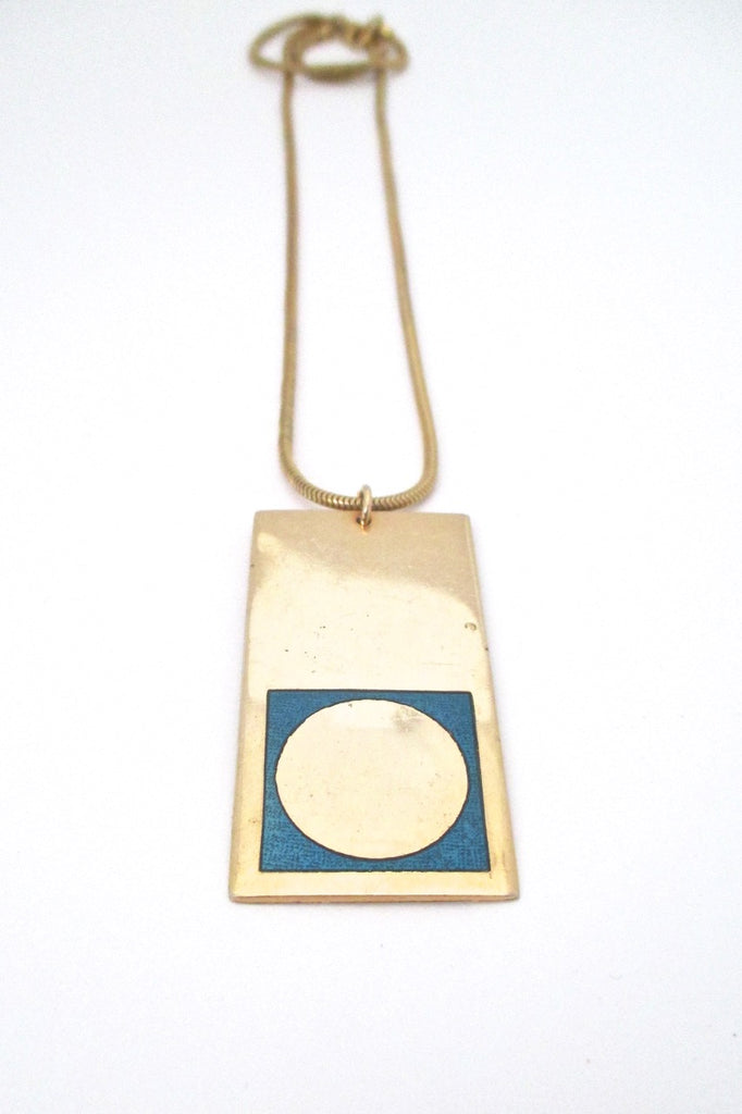 de Passille Sylvestre Canada mid century large gold dot turquoise enamel necklace