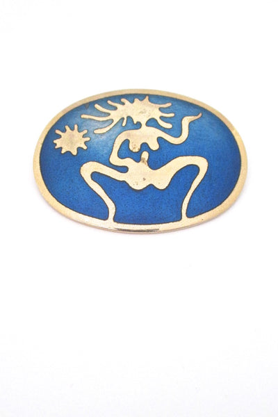 de Passille Sylvestre Canada vintage mid century modern woman in the sun enamel brooch