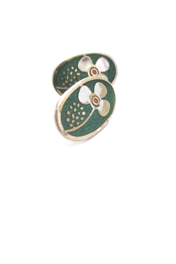 de Passille Sylvestre Canada vintage enamel oval flower earrings