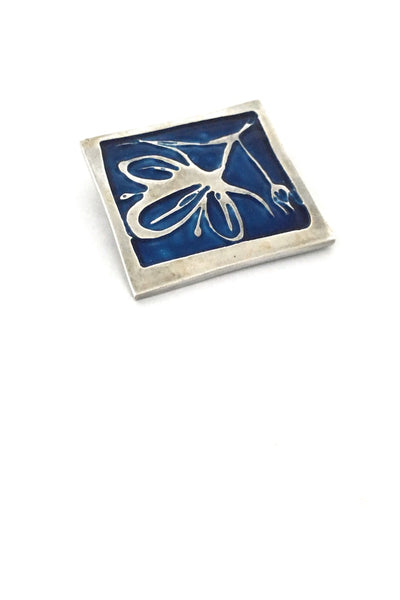 de Passille Sylvestre Canada vintage heavy sterling silver enamel abstract flower brooch Modernist jewelry design