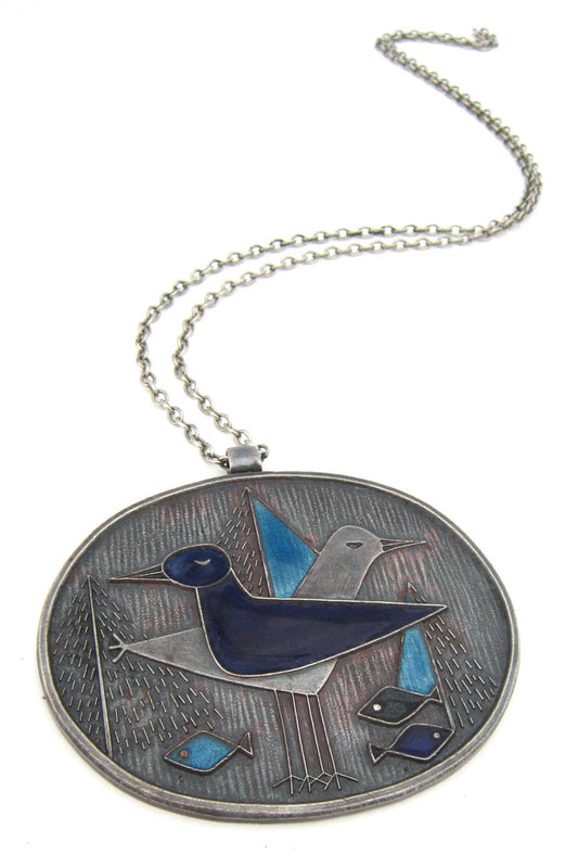 de Passillé-Sylvestre modernist enamel big birds pendant
