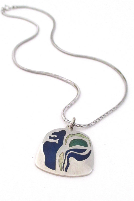 de Passille-Sylvestre Canada enamel abstract blues pendant necklace