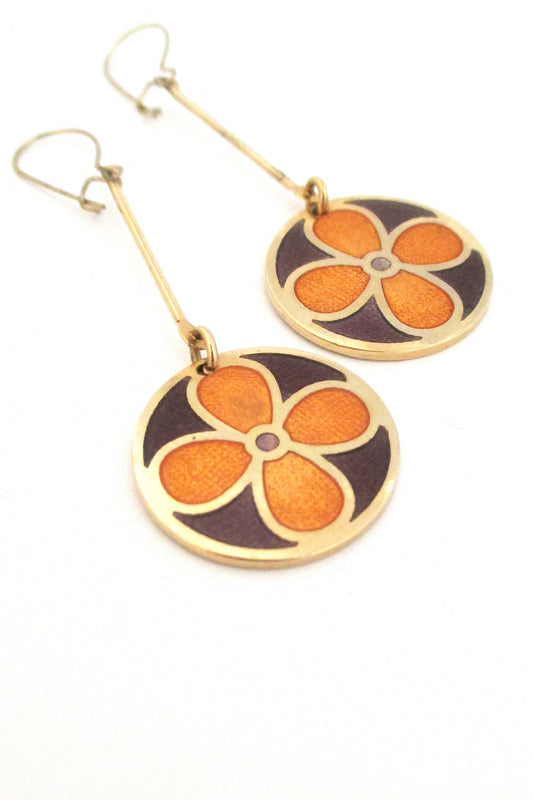 de Passille-Sylvestre Canada orange flowers enamel drop earrings