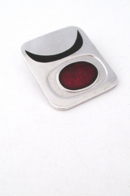 de Passille Sylvestre Canada vintage abstract red sun enamel brooch