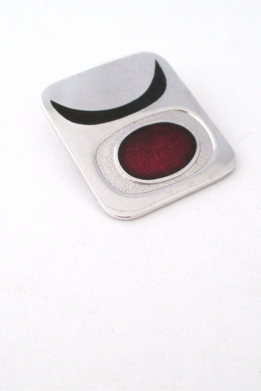 de Passille Sylvestre Canada vintage abstract red sun enamel brooch