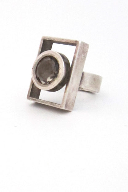 Elis Kauppi for Kupittaan Kulta, Finland vintage silver & smoky quartz ring