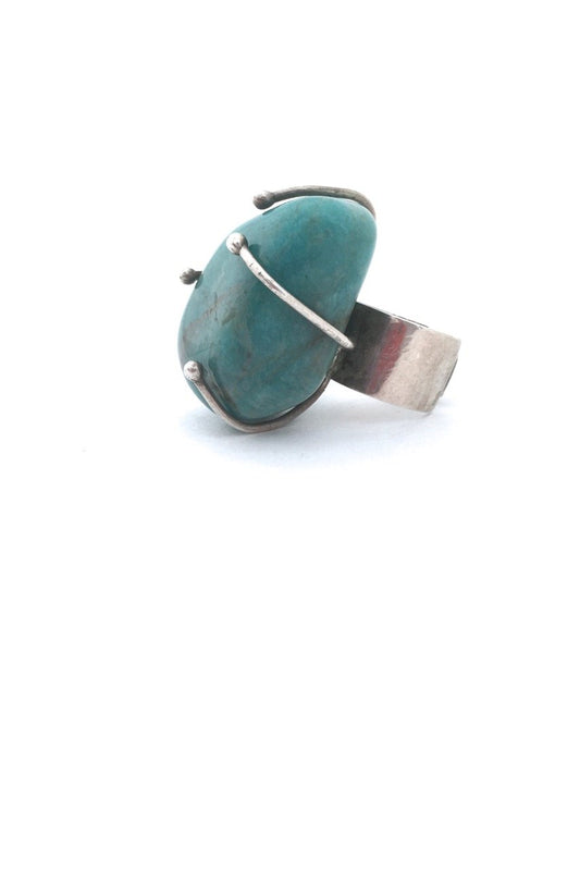 massive vintage silver amazonite ring midcentury Modernist jewelry design
