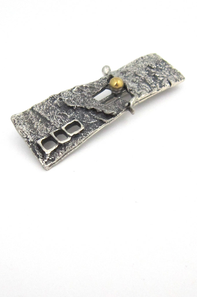 Guy Vidal pewter and bronze windows brooch