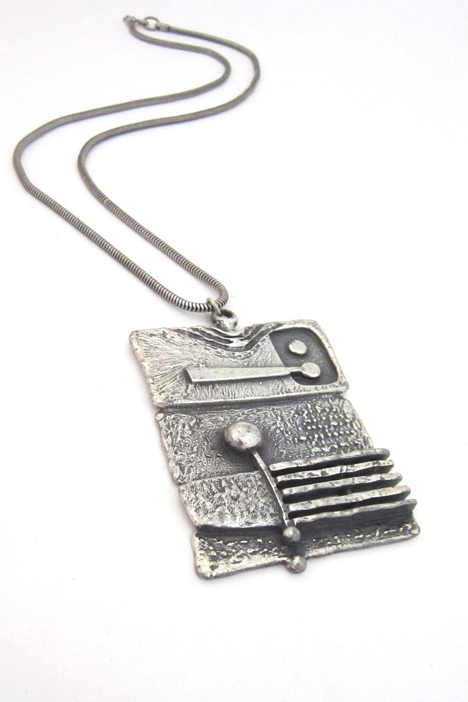 Guy Vidal Canada vintage brutalist radio pewter pendant necklace