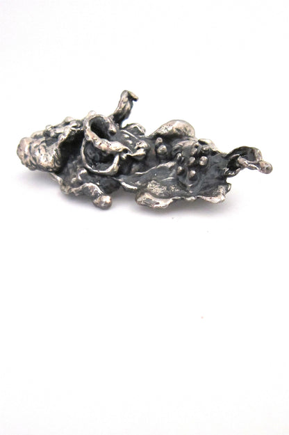 Guy Vidal Canada vintage brutalist pewter large textural brooch