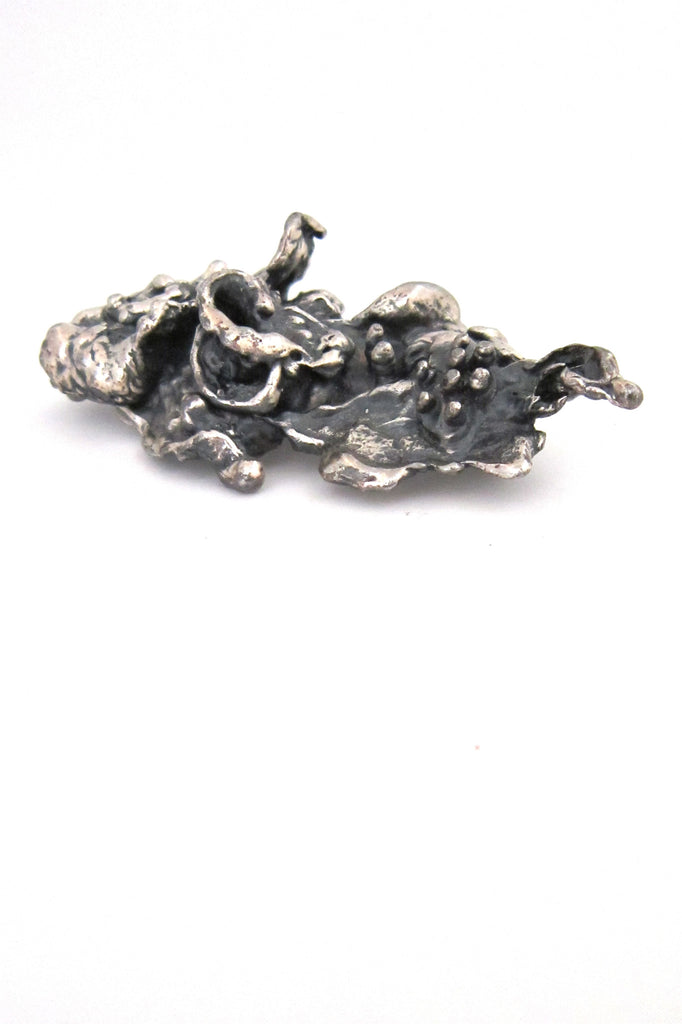 Guy Vidal Canada vintage brutalist pewter large textural brooch