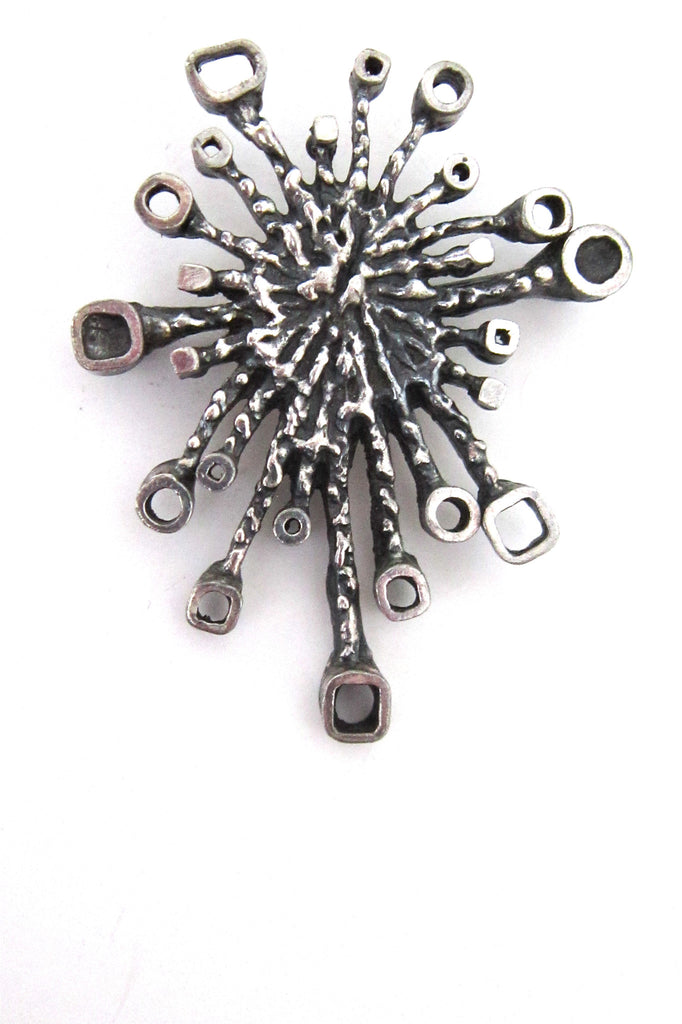 Guy Vidal Canada vintage brutalist pewter fireworks brooch 1970s