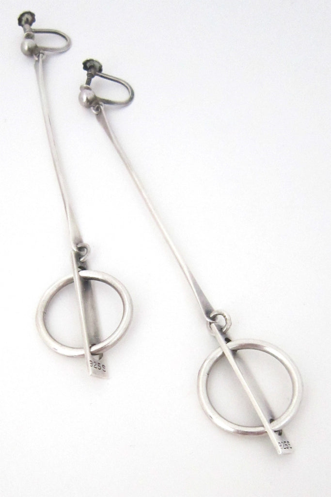 Hans Hansen, Denmark vintage modernist sterling silver extra long drop earrings