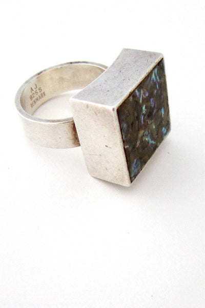 Arne Johansen constructivist silver & abalone ring