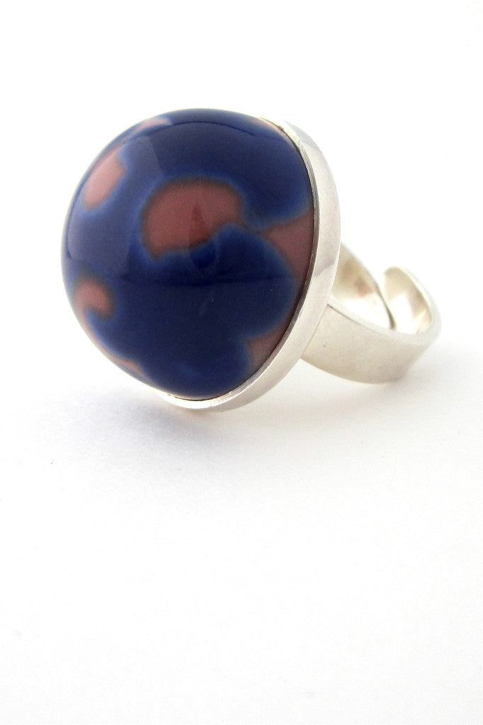 Porsgrund Norway silver & porcelain Anne Marie Odegaard ring 