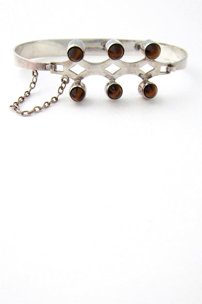 Kultaseppa Salovaara Finland vintage mid century modernist silver and tiger eye bracelet