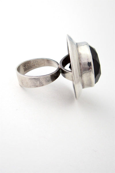 Erik Granit Finland vintage modernist silver and smoky quartz massive ring