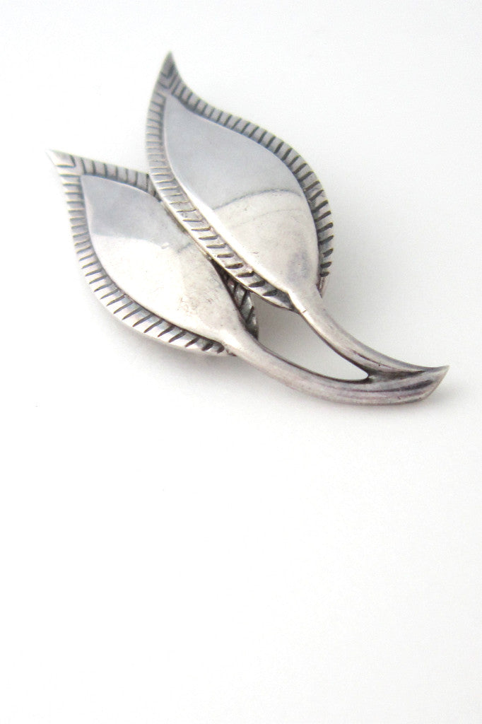Just Andersen Denmark silver stylized leaves brooch