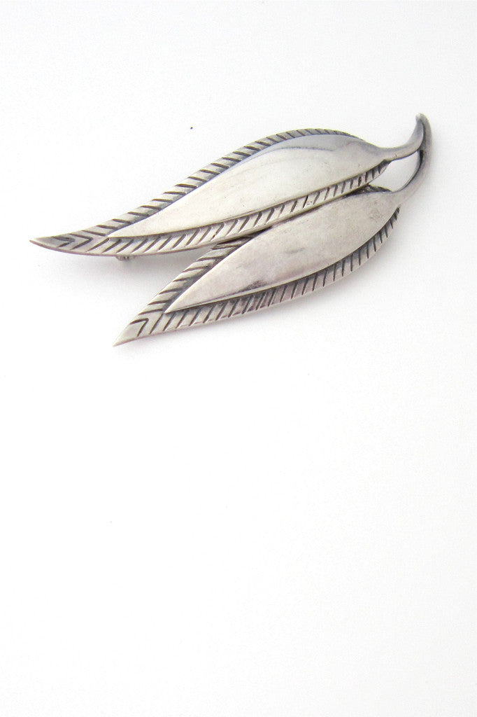 Just Andersen Denmark silver stylized leaf brooch