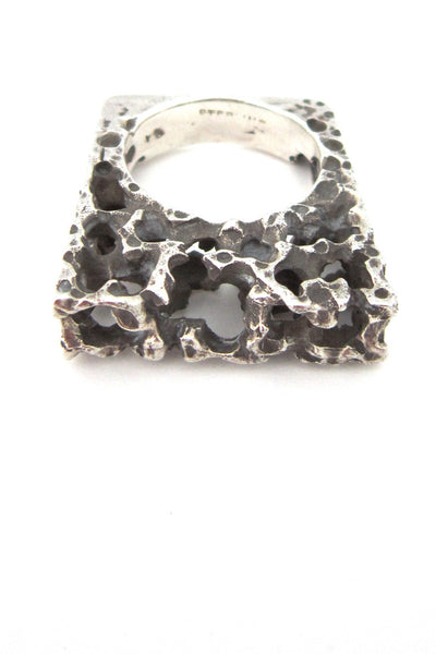 massive brutalist openwork vintage sterling silver ring