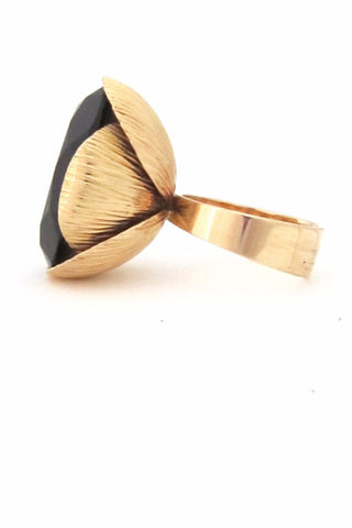 Elis Kauppi for Kupittaan Kulta, Finland gold & smoky quartz large cocktail ring