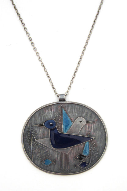 de Passillé-Sylvestre modernist enamel big birds pendant