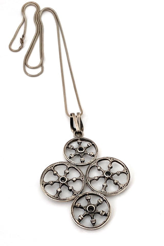 large vintage brutalist silver pendant necklace Giuseppe Belfiore Italy 1970s Modernist jewelry design