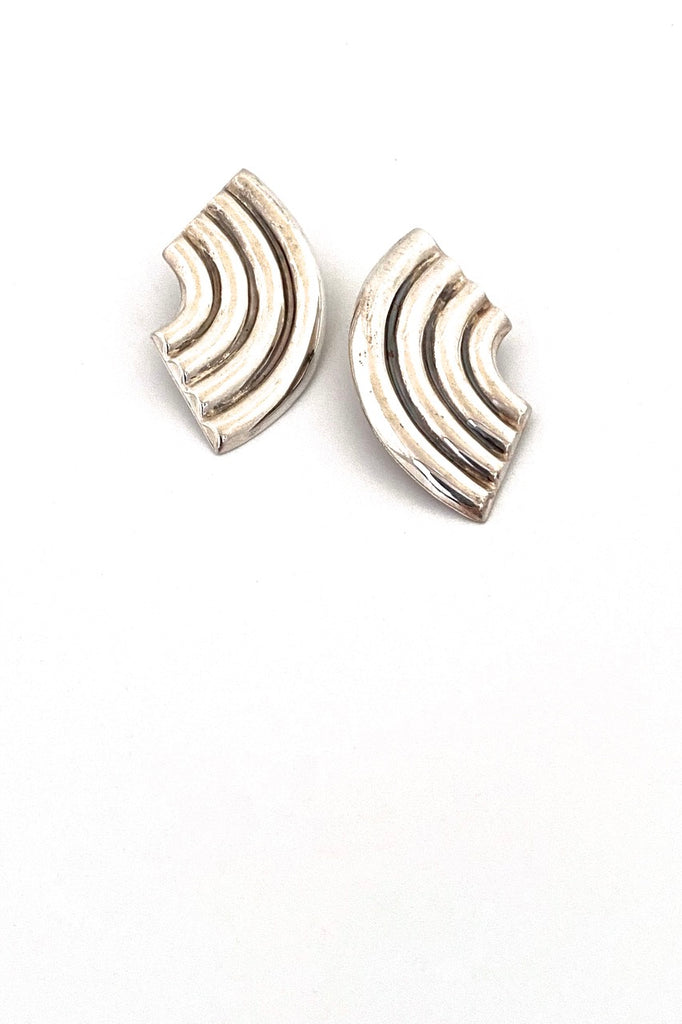 large vintage silver rainbow clip earrings Mexico Modernist jewelry design