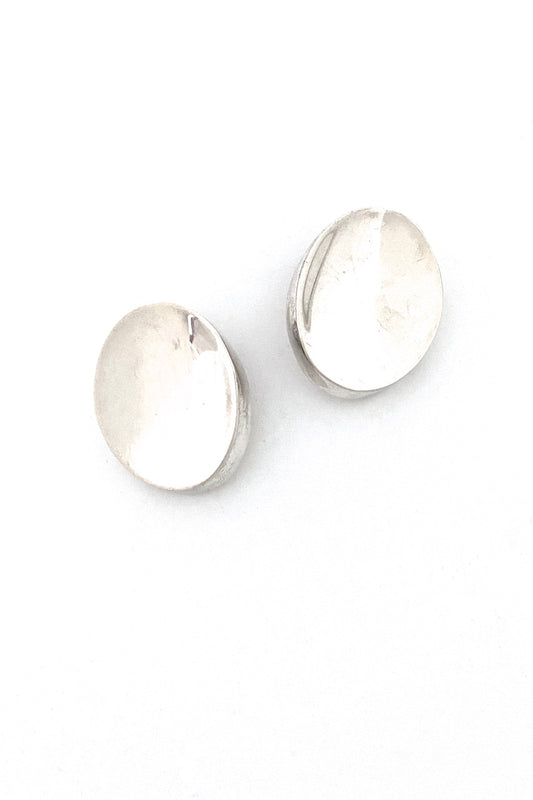 los Ballesteros Mexico large vintage silver concave oval ear clips 