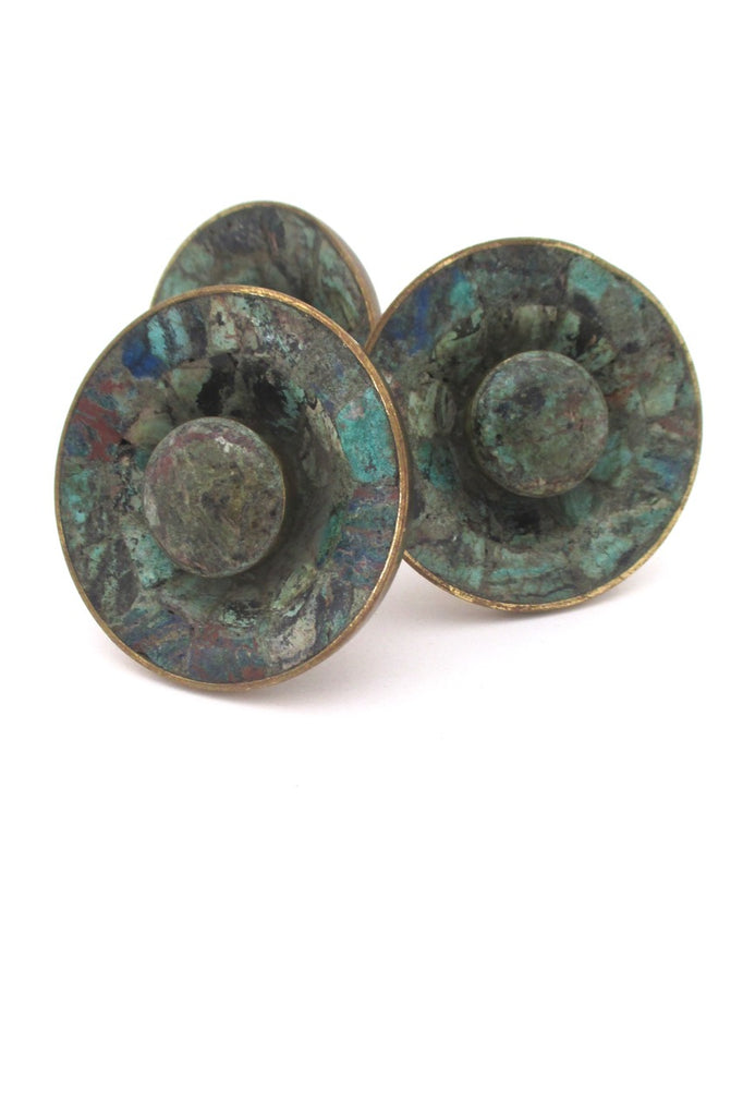 los Castillo Mexico vintage mid century brass stone inlay pulls set vintage hardware