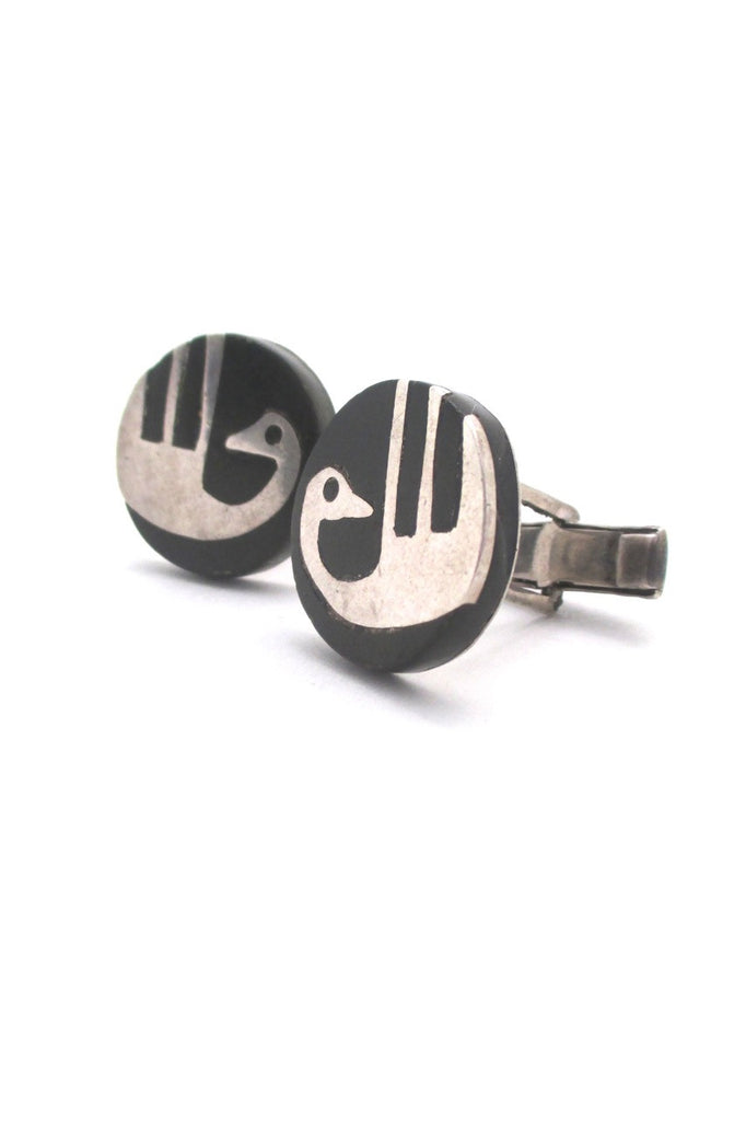 Los Castillos Mexico vintage modernist onix negro bird cufflinks