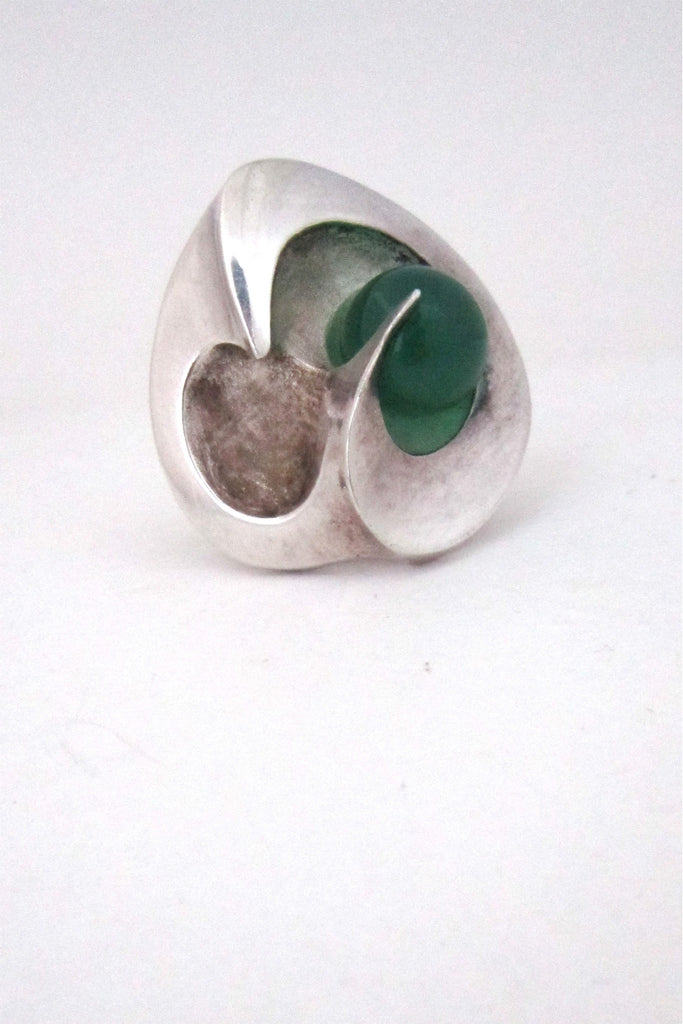 Matti Hyvarinen Finland vintage sterling silver & chrysoprase huge sculptural ring