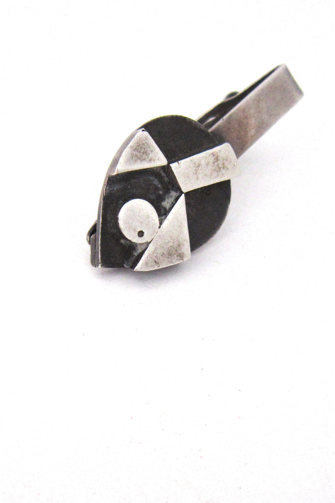 vintage modernist sterling silver cubist fish tie bar