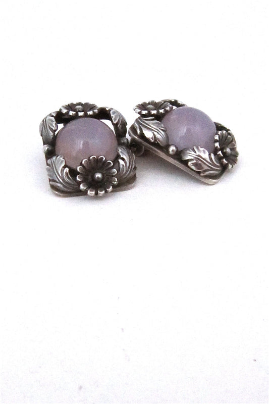 N E From, Denmark vintage sterling silver and pink moonglow earrings
