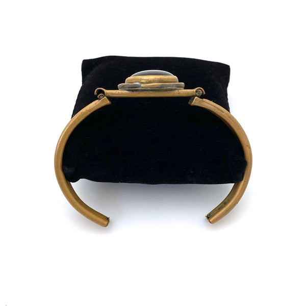 Rafael Canada brass clamper bracelet ~ black glass