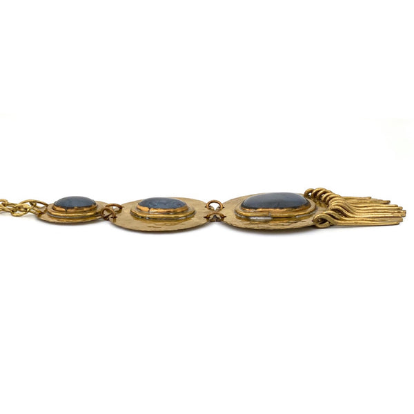 Rafael Canada extra large 3 part brass fringe necklace ~ blue grey