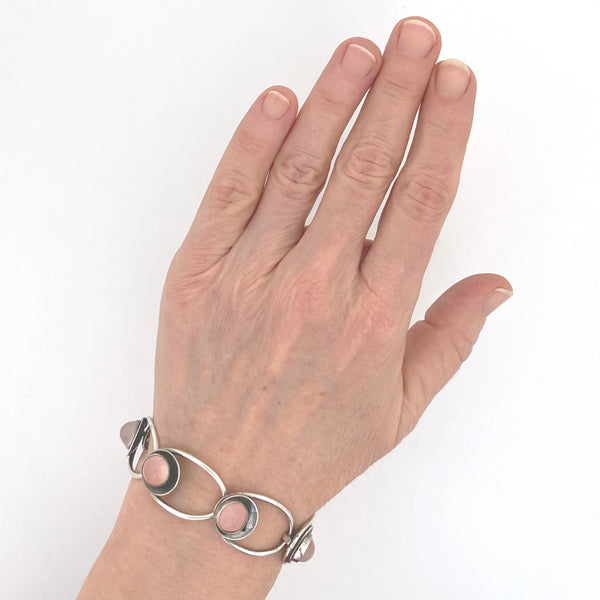 scale Niels Erik N E From Denmark vintage silver rose quartz link bracelet Scandinavian Modernist jewelry design
