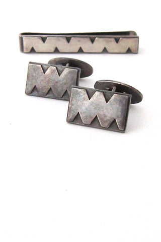 Paul Bang, Denmark vintage sterling silver cufflink and tie bar set