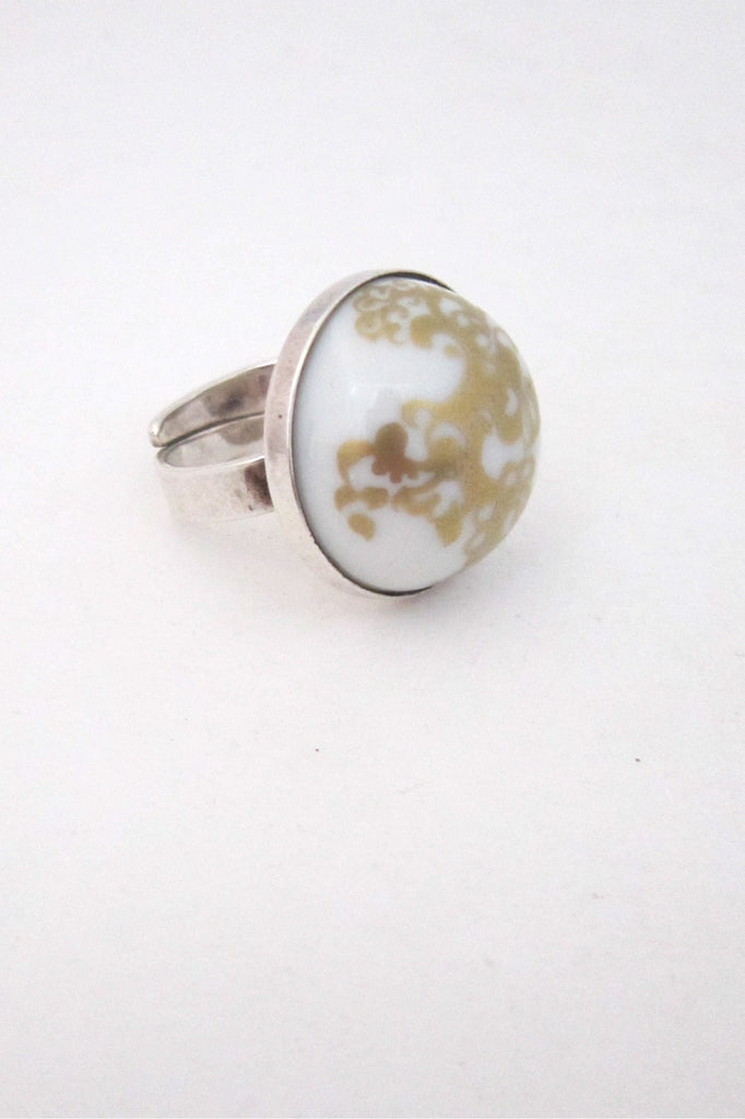 Porsgrund, Norway vintage silver and porcelain ring by Anne Marie Odegaard