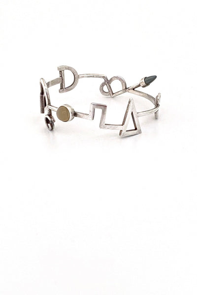 vintage silver postmodern bangle bracelet moonstone hematite signed J Tarentino 1991