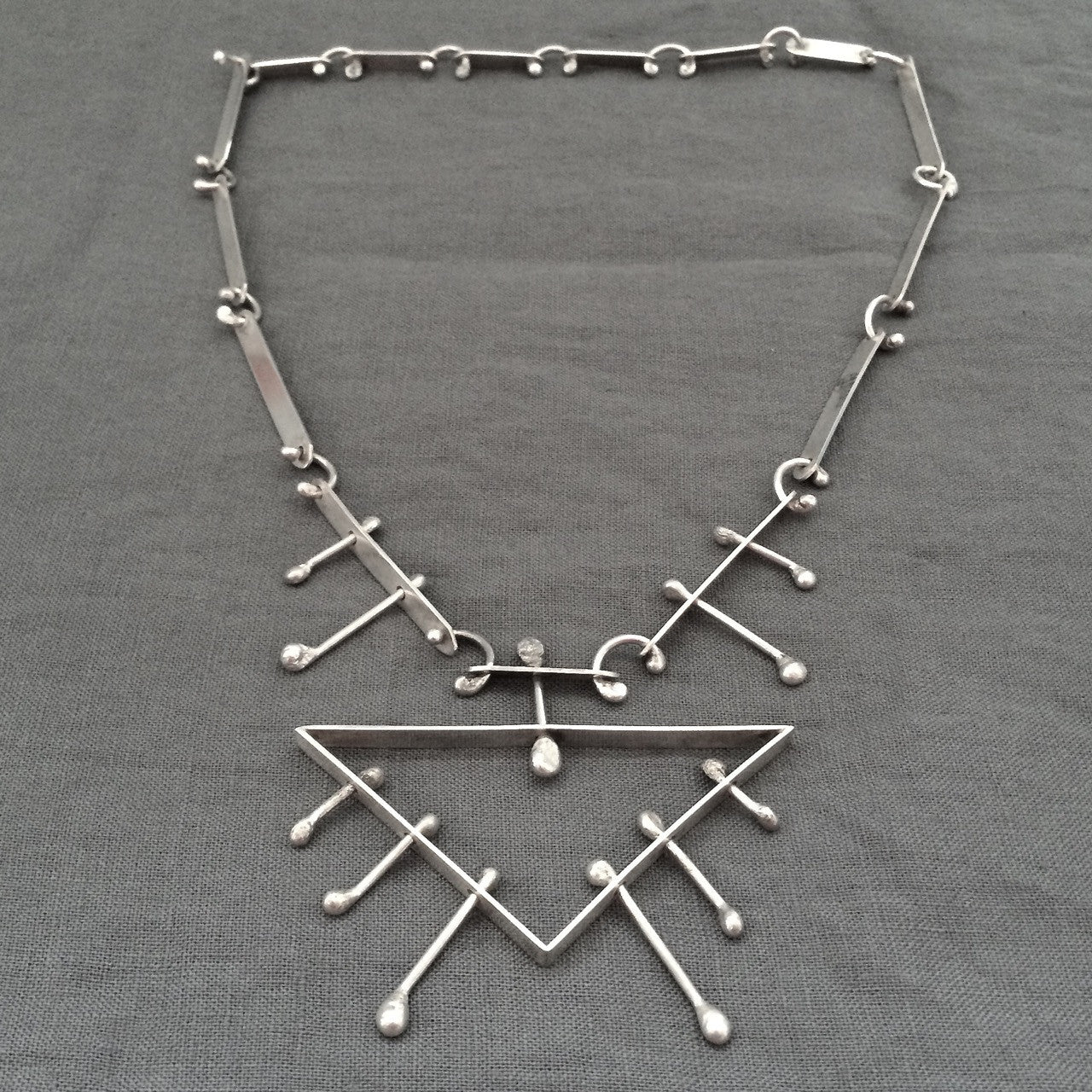 Studio made large kinetic primitive modernist silver necklace brutalist style