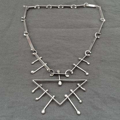 Studio made large kinetic primitive modernist silver necklace brutalist style