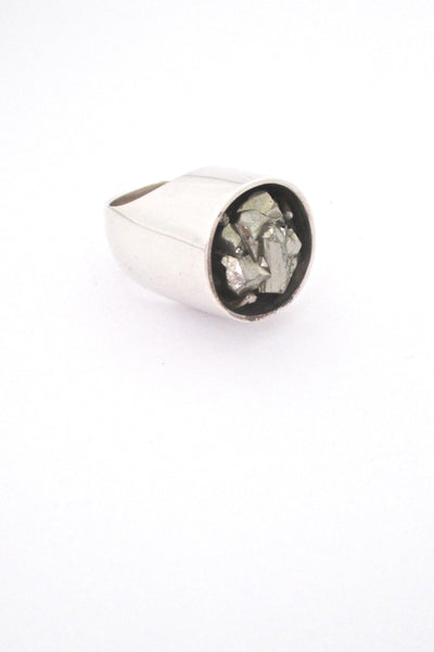 vintage silver and natural pyrite massive brutalist ring circa 1970s