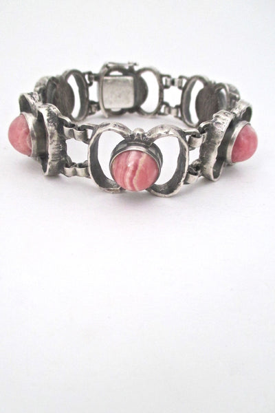 brutalist silver and rhodochrosite vintage link bracelet