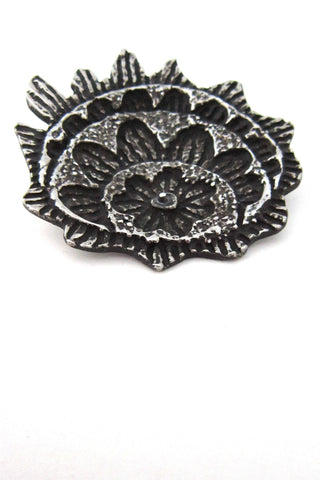 Robert Larin Canada pewter flames and Flowers brooch